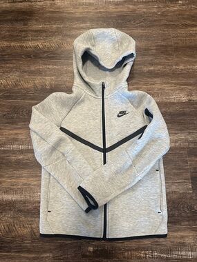 Nike Kids Tech Light Gray Hooded Full-Zip Sweatshirt